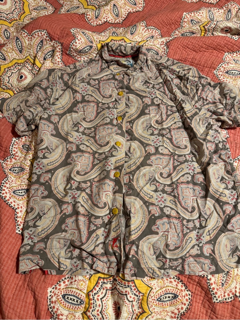Tommy Bahama Gray Paisley Short-Sleeve Button-Up Shirt